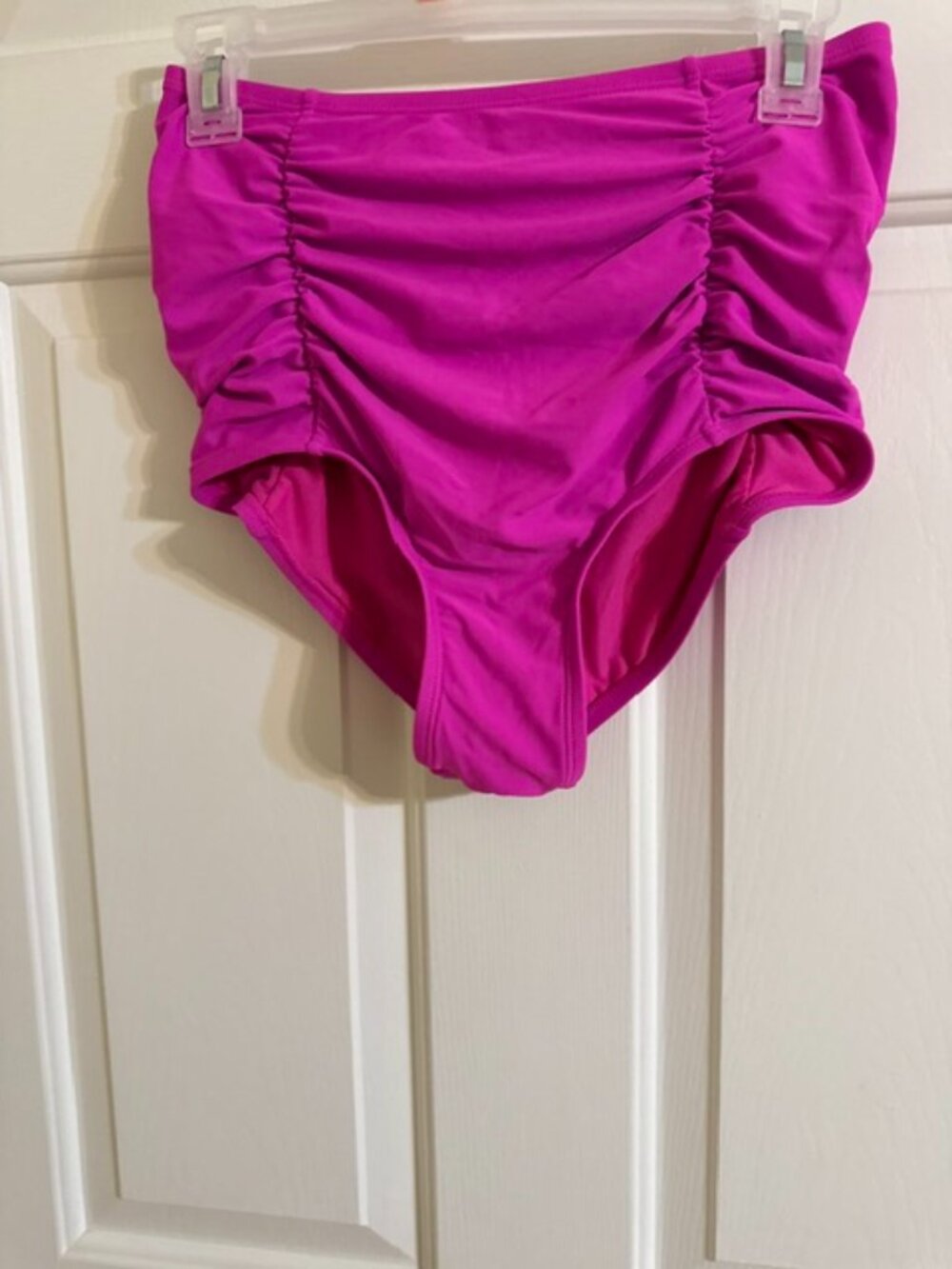 NWOT Crown & Ivy Fuchsia Pink Shirred High Waist Tummy Control Swim Brief M